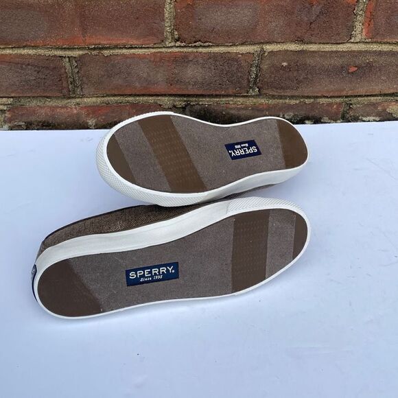 Sperry Top Sider Taupe & Gold Sparkle Seacoast Canvas Sneakers Size 5.5 NEW - Picture 6 of 9